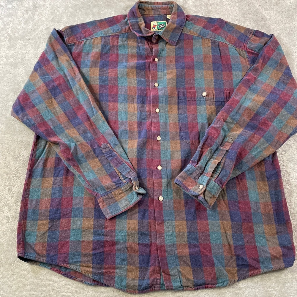 Vintage Johnny Cotton Flannel Shirt Men Large Plaid Casual Preppy Button 90s USA